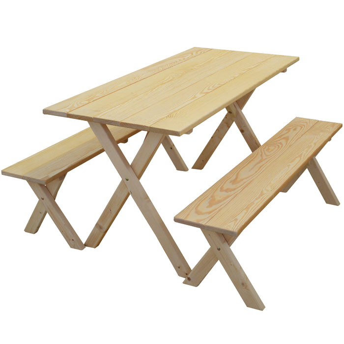 5-Foot Southern Pine Crossleg Table & Bench Set