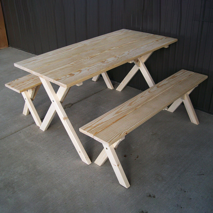 5-Foot Southern Pine Crossleg Table & Bench Set