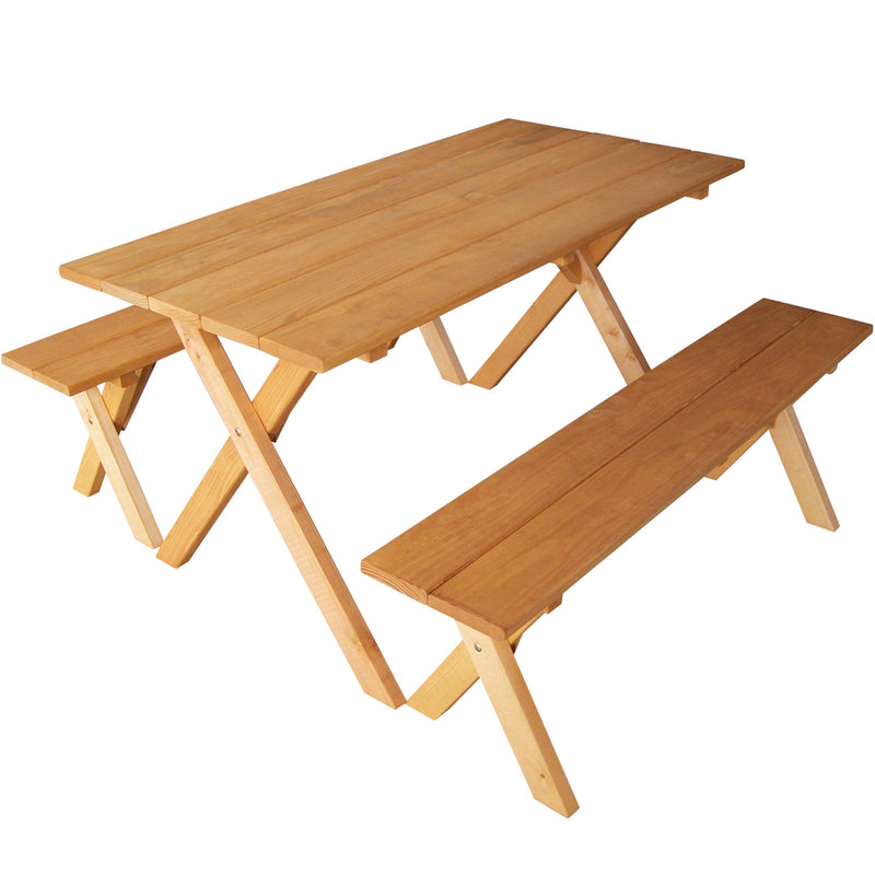 5-Foot Southern Pine Crossleg Table & Bench Set