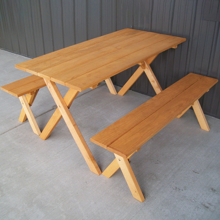 5-Foot Southern Pine Crossleg Table & Bench Set