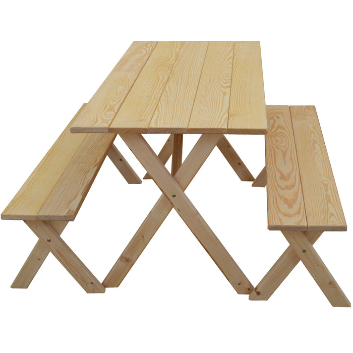 5-Foot Southern Pine Crossleg Table & Bench Set