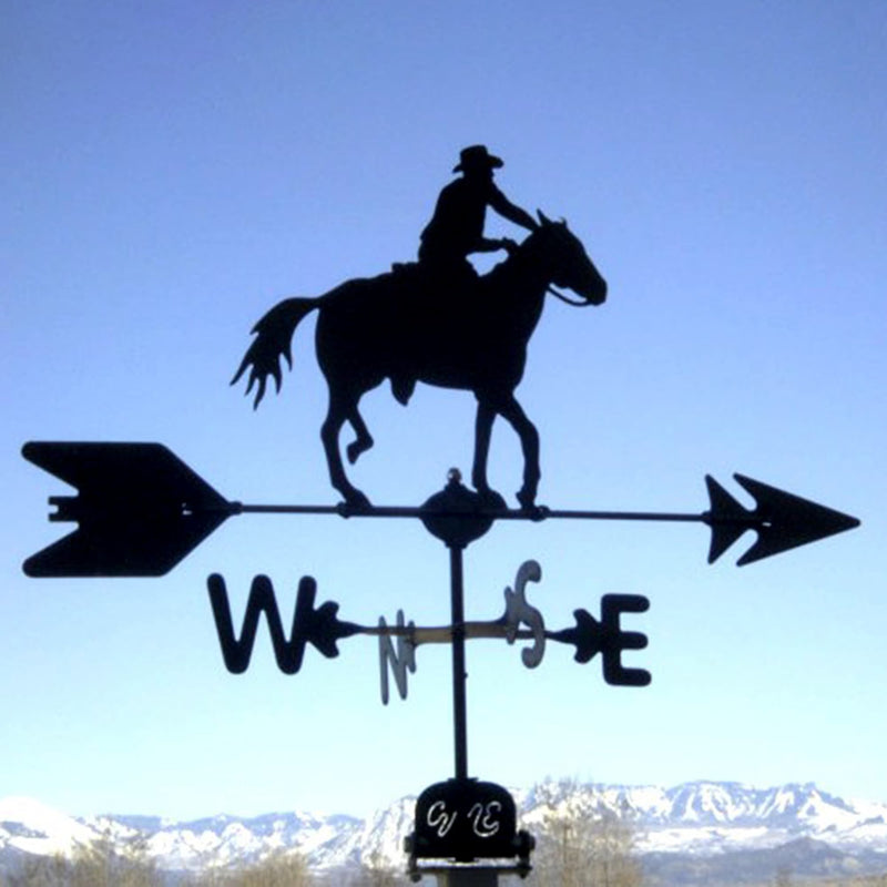 Cowboy & Horse Black Steel Weathervane