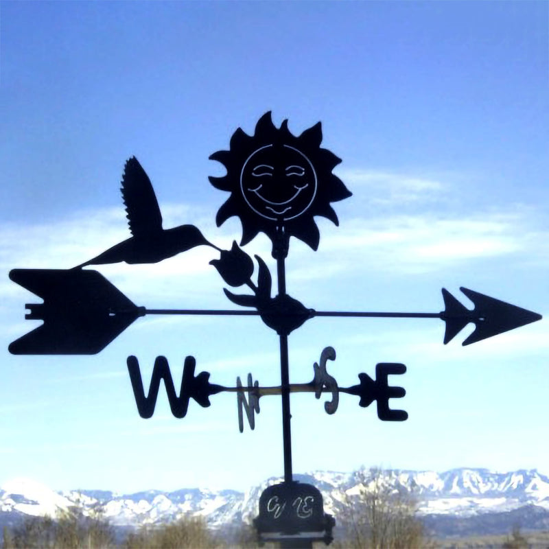 Hummingbird & Sun Black Steel Weathervane