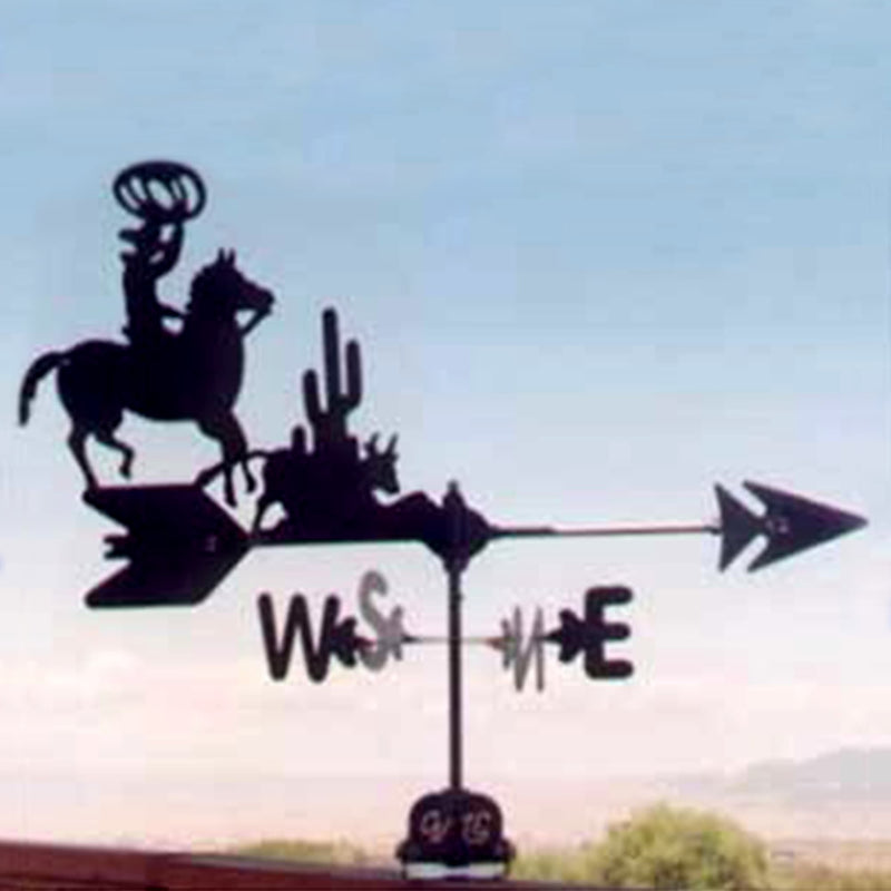 Roping Cowboy & Cactus Black Steel Weathervane